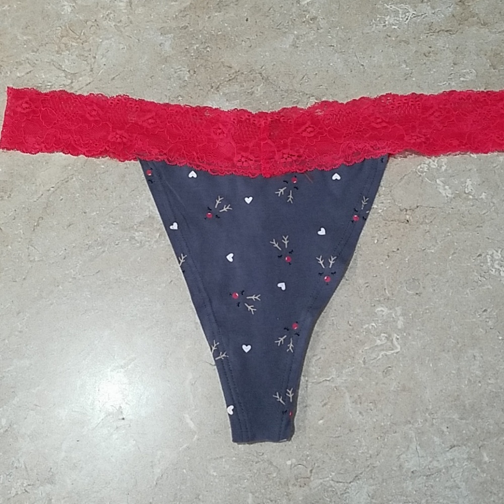 NWOT Make + Model Red & Gray Cotton Thong Panty